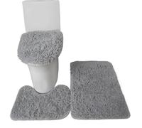 3pcs Bathroom Set Rug Toilet Lid Cover Plain Solid Color Bathmats Rugs Kit Non-Slip Fluffy Home Carpets for Bathroom pour Salle de Bain, Baignoire et Toilettes(Gray)