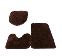 3pcs Bathroom Set Rug Toilet Lid Cover Plain Solid Color Bathmats Rugs Kit Non-Slip Fluffy Home Carpets for Bathroom pour Salle de Bain, Baignoire et Toilettes(Brown)