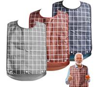 3PCS Bavoirs pour Adultes, Bavoirs pour personnes âgées, Bavoir Imperméable Grand Adulte, avec ramasse-miettes amovible, pour Adultes Personnes Âgées, Marron, Gris, Bleu