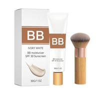 3PCS- BB Cream With SPF 30 - Tinted Moisturizer For Face With Brush Lightweight Coverage- Sunscreen Makeup, 30g(IVORY WHITE)