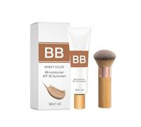 3PCS- BB Cream With SPF 30 - Tinted Moisturizer For Face With Brush Lightweight Coverage- Sunscreen Makeup, 30g(WHEAT COLOR)