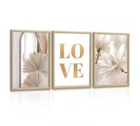 3Pcs Beige Blanc LOVE Magnolia Tableau Décoration Murale Encadre Boho Nordique Famille Impression sur Toile Minimalisme Fleurs Plantes Affiche Peintures Décor Mural pour Salon Chambre Maison 40x60cmx3