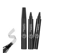 3PCS Bifurcated Eyebrow Pencil, 3D Waterproof Microblading Eyebrow Pen, 2025 New Four Forks Eyebrow Pencil, 24 Hours Long Lasting Smudge Proof (Black)