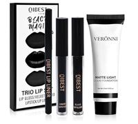 3PCS Black Matte Lipstick,Fond De Teint Blanc,Maquillage gothique Halloween | Black Matte Lipstick, Lip Liner, Lip Gloss Trio Lip Set,Fond De Teint Blanc,Maquillage gothique,pour gothiques,vampires,clown