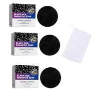 3pcs Black Rice Shampoo Soap, Deep Cleaning and Hair Care Silicone Free and Residue Free Handmade Essential Oil Soap