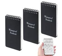 3Pcs Blocs-Notes Étanche Mini, 3x5 Pouces Imperméables Bloc Notes de Poche, Carnet Étanche, Couverture Noire, Mini Cahier à Spirale A7, pour l'Enregistrement Activités Plein Air, 100 Pages 50 Feuilles