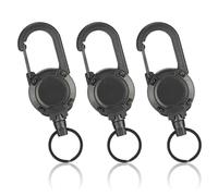 3pcs Bobine de Badge Porte Badge Enrouleur Robuste, Porte-clés Retractable avec câble en fil d'acier de 60cm Porte-Badge Mousqueton pour Pantalons et Ceintures
