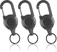 3pcs Bobine de Badge Porte Badge Enrouleur Robuste, Porte-clés Retractable avec câble en fil d'acier de 60cm Porte-Badge Mousqueton pour Pantalons et Ceintures Porte Clés Porte Badges