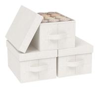 3PCS Boîtes de Rangement avec Couvercle, Panier Rectangulaire en Tissu, Meuble Casier Cube de Vêtements Pliables,33×23×18 cm,Beige