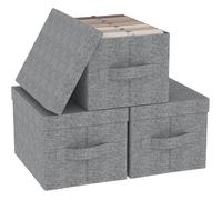 3PCS Boîtes de Rangement en Tissu avec Couvercle, Panier Armoire Pliable, Cubique Organisateur Vêtements, 42×30×26 cm, Gris