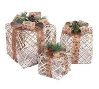 3pcs Boîtes éclairées de Noël avec lumières LED Boîtes de Noël avec Baies Rouges Décorations pour Les décorations pelouse la Cour Arbre, Style 2