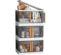 3pcs Boîtes Organisateur de Rangement Plastique 32L Pliable Empilable Pour Vetements Jouets Livres Cuisine Chambre à Coucher Salon