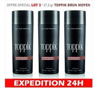 3PCS Brun Moyen - Toppik-poudre De Repousse Pour Cheveux Brun Foncé, Applicateur Kerbrian, Poudre De Renforce