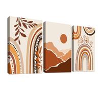 3Pcs Cadre en Bois Impression sur Toile Beige Brun Bohème Tableau Affiche Decoration Murale Image Montagnes Géométriques Abstraites Tableau Decoration Murale Salon Chambre Couloir 30x40cmx3pcs