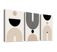 3Pcs Cadre en Bois Impression sur Toile Boho Milieu du Siècle Tableau Affiche Decoration Murale Neutre Géométrique Image Minimaliste Beige Noir Tableau Decoration Murale Salon Chambre 50x70cmx3pcs