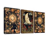 3Pcs Cadre en Bois Impression sur Toile Boho Soleil Lune Tableau Image sur Toile Astrologie Tarot Islamique Musulman Tableau Decoration Murale Salon Chambre Salle de Bain 50x70cm x 3pcs
