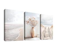 3Pcs Cadre en Bois Impression sur Toile Chemin Vers la Mer Plage Tableau Image sur Toile Paysage Marin Peinture Océan Paysage Côtier Tableau Decoration Murale Salon Chambre Salle de Bain 40x60cmx3pcs