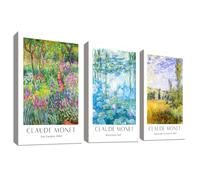3Pcs Cadre en Bois Impression sur Toile Claude Monet Nymphéas Tableau Affiche Decoration Murale Image Classique Impressionniste Vintage Botanique Tableau Decoration Murale Salon Chambre 30x40cmx3pcs
