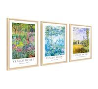 3Pcs Cadre en bois Impression sur Toile Claude Monet Nymphéas Tableau Peinture Classique Impressionniste Vintage Botanique Tableau Decoration Murale Salon Chambre 40x60cm x3pcs (Pas de plexiglas)