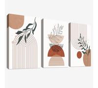 3Pcs Cadre en Bois Impression sur Toile Géométrique Boho Tableau Affiche Decoration Murale Noir Beige Terracotta Minimalist Peinture Image Tableau Decoration Murale Salon Chambre 30x40cm x3pcs