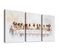 3Pcs Cadre en Bois Impression sur Toile La Cène de Jésus Tableau Affiche Decoration Murale Les douze Apôtres Chrétiens Image Bible à la Renaissance Tableau Decoration Murale Église Chambre 40x60cmx3