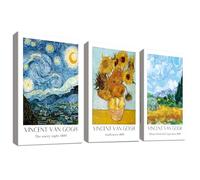 3Pcs Cadre en Bois Impression sur Toile Vincent Van Gogh La Nuit étoilée Tableau Affiche Decoration Murale Paysage Abstrait Image Tournesols Floral Tableau Decoration Murale Salon Chambre 50x70cmx3pcs