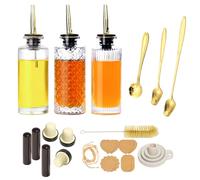 3pcs café bar distributeur de sirop de café, 7 OZ simple verre sirop bouteille set, accessoires de bar à café avec bec verseur en métal, idéal pour sirop de café, condiments, bar à café et étiquettes
