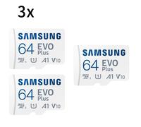 3PCS Carte mémoire Micro SD SDXCSAMSUNG EVO PLUS 64Go MB-MC64KA/EU 130Mb/s ideal pour smartphone tablette etc.