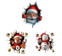 3pcs Christmas Wall Decorations, 3D Wall-Breaking Santa Claus Reindeer Snowman Stickers, 3D Christmas Wall Decals For Refrigerator Bathroom Door Decor