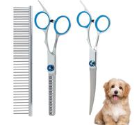3Pcs Ciseaux Toilettage Chien Professionnel, Pour Chien En Acier Inoxydable Avec Poignée Ergonomique, Effileurs, Incurvés Et Peigne De Toilettage