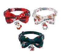 3pcs Colliers de Noël pour Chat avec Cloches, Mignons Colliers de Vacances Réglables pour Chat Couronne de Bas de Noël Noud Papillon de Noël pour Animaux de Compagnie