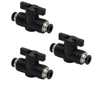 3PCS Connecteurs Pneumatiques 6mm Noirs,Vanne de Régulation du Débit D'air avec Raccord Robinet à Boisseau Sphérique Pneumatique avec Robinet D'arrêt pour Atelier à Domicile,Voiture,Industrie