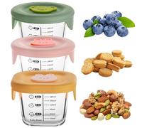 3pcs Conteneurs d'aliments pour bébés 230 ml Round et carré Pocs d'aliments pour bébé en verre non toxique avec couvercle et échelle en silicone -20-400 ℃ Résistants de stockage micro-ondes pour le l