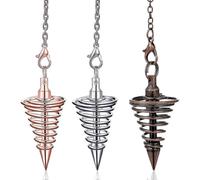 3pcs Copper Metal Dowsing Pendulum Divination Dower Reiki Healing Pendulum Chain,silver Spiral Coil Point Meditation Yoga Balancing Pendant