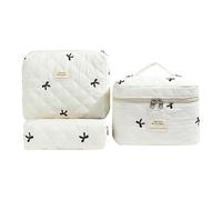 3Pcs Coquette Makeup Bag - Quilted Cosmetic Bag Large Make Up Bags Set, Quilted Cosmetic Bags, Travel Toiletry Organizer for Women, Beauty Storage Organizer for Travel Daily Use