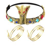 3pcs Costumes de carnaval Cléopâtre coiffure Set Halloween Egyptian Heatress Couchette Accessoires Egyptian Cobra Headress Halloween Cadeaux de Noël Carnaval Habillage Coat Retro Party Decoration