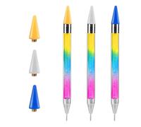 3pcs Crayon de Cire pour Strass, Double Tête Outil Applicateur de Strass avec 3 Embouts de Cire Auto-Adhésif Stylo Cire Strass Dotting Pen Strass pour Ongles Bricolage (Bleu, Jaune, Blanc)