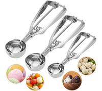 3Pcs Cuillère Glace Acier Inoxydable avec Gâchette, Cuillères Crème Glacée Réutilisable, Set Outil Glaces Poignée Confortable pour Pâtisserie, Boules Melon, Boulettes Viande, Gâteaux, Biscuits,Sorbets