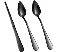 3pcs Cuillères Et Couteau Dentelés Pour Pamplemousse,Ustensiles Service Courbés En Acier Inoxydable Pour Agrumes Citron Kiwi Melon Citron Vert Pitaya Outil Manger Fruits (Noir)
