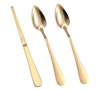 3pcs Cuillères et Couteau Dentelés pour Pamplemousse, Ustensiles Service Courbés en Acier Inoxydable pour Agrumes Citron Kiwi Melon Citron Vert Pitaya Outil Manger Fruits (Doré)