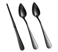 3pcs Cuillères et Couteau Dentelés pour Pamplemousse, Ustensiles Service Courbés en Acier Inoxydable pour Agrumes Citron Kiwi Melon Citron Vert Pitaya Outil Manger Fruits (Noir)