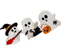 3pcs Cute Ghost Decorations Indoor Wooden Tiered Tray Decor Table Sign Black Cat Bat Witch Broom Signs Pumpkin Blocks for Party Home Shelf Display
