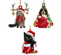 3Pcs Décoration De Sapin De Noël, Suspensions en Acrylique 2D, Ornaments Chat Décorative, Décoration De Noël Artisanale avec Crochets, Suspension Pancarte pour Fêtes, Cheminées, Fenêtres, Mur