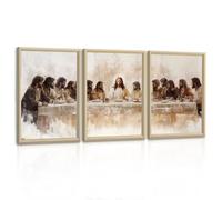 3Pcs Dernier Repas Tableau Decoration Murale Salon Encarde, Chrétien Classique Jésus Impression Sur Toile Moderne Religieux Christ Affiche Peintures Décor Mural pour Église Salle de Prière 30X40cmX3