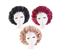 3Pcs Elastic Women Satin Night Sleep Cap Hair Bonnet Hat Shower Caps (A) Acsergery Gift