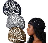 3pcs Elegant Plum Blossom Hollow Beaded Wide Headband, Wide Lace Boho Chic Crystal and Pearl Headbands with Beaded, Floral Headwraps for Women Cover Gray Hair (3pc B)
