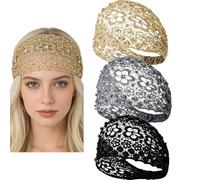 3pcs Elegant Plum Blossom Hollow Beaded Wide Headband, Wide Lace Boho Chic Crystal and Pearl Headbands with Beaded, Floral Headwraps for Women Cover Gray Hair (3pc H)