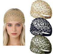 3pcs Elegant Plum Blossom Hollow Beaded Wide Headband, Wide Lace Boho Chic Crystal and Pearl Headbands with Beaded, Floral Headwraps for Women Cover Gray Hair (3pc D)
