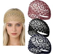 3pcs Elegant Plum Blossom Hollow Beaded Wide Headband, Wide Lace Boho Chic Crystal and Pearl Headbands with Beaded, Floral Headwraps for Women Cover Gray Hair (3pc E)