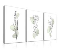 3Pcs Encadré Abstrait Botanique Art Mural Décor, Minimaliste Sauge Vert Fleur Ligne Toile Art Mural 40L x 30W cm Encadrée TABLEAU